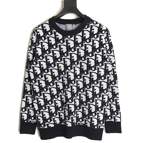 Dior Oblique cotton-wool jacquard sweater navy front