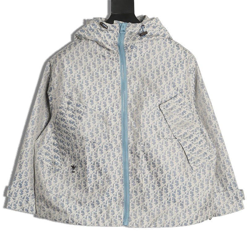 Dior Bee Oblique Hooded Zip Jacket white background front view