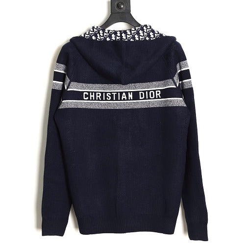 Dior CD Oblique reversible stripe zip hoodie navy back