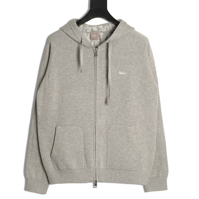Dior Oblique-Lined Cashmere Zip Hoodie front view