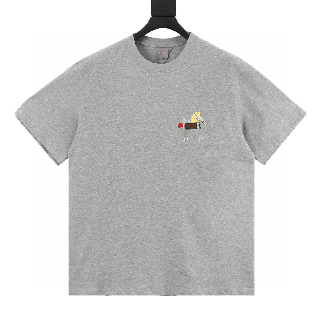 Dior Embroidered Cotton Jersey Crew Neck T-Shirt