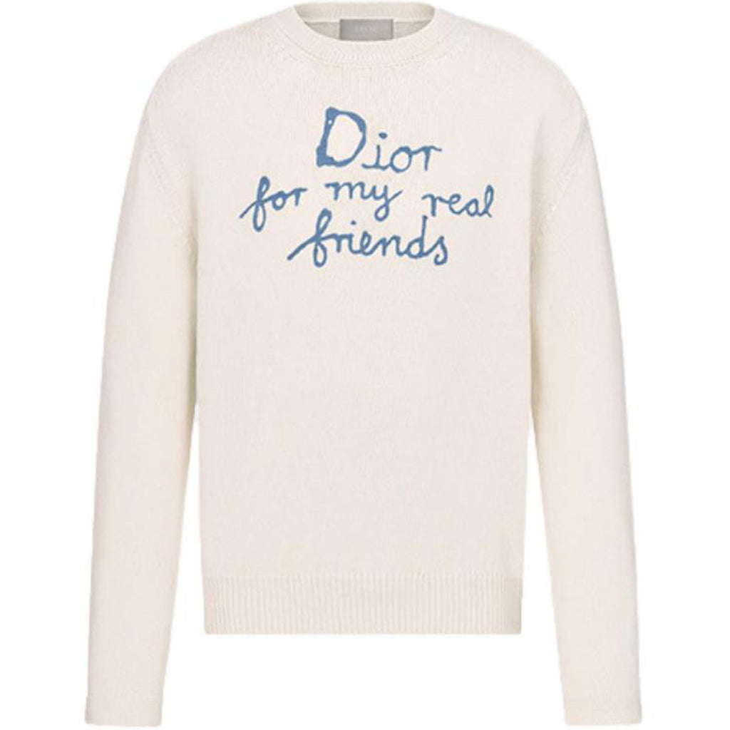 Dior SS25 Hylton Nel Collaboration Logo Letter Logo Embroidered Knit Sweater White front view