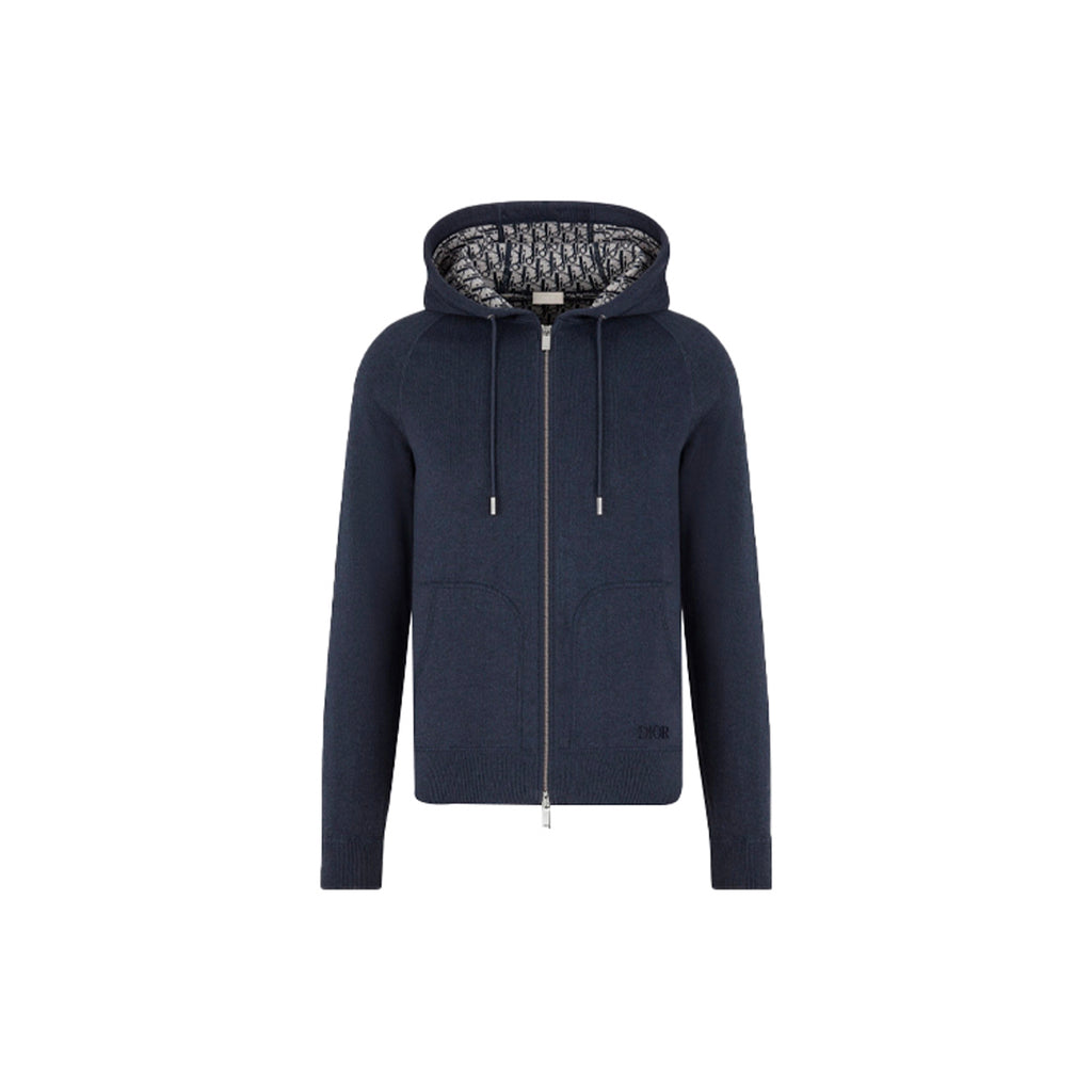 Dior Essentials Knit Zip-Up Hoodie — Cotton-Blend, Navy Blue
