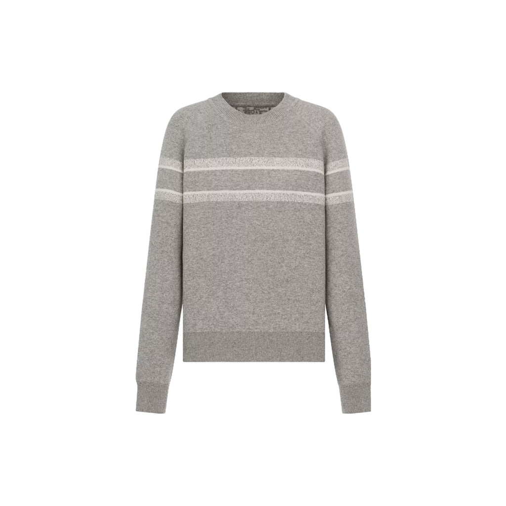 Dior Logo Embroidered Reversible Crew-Neck Knit Sweater Gray front view