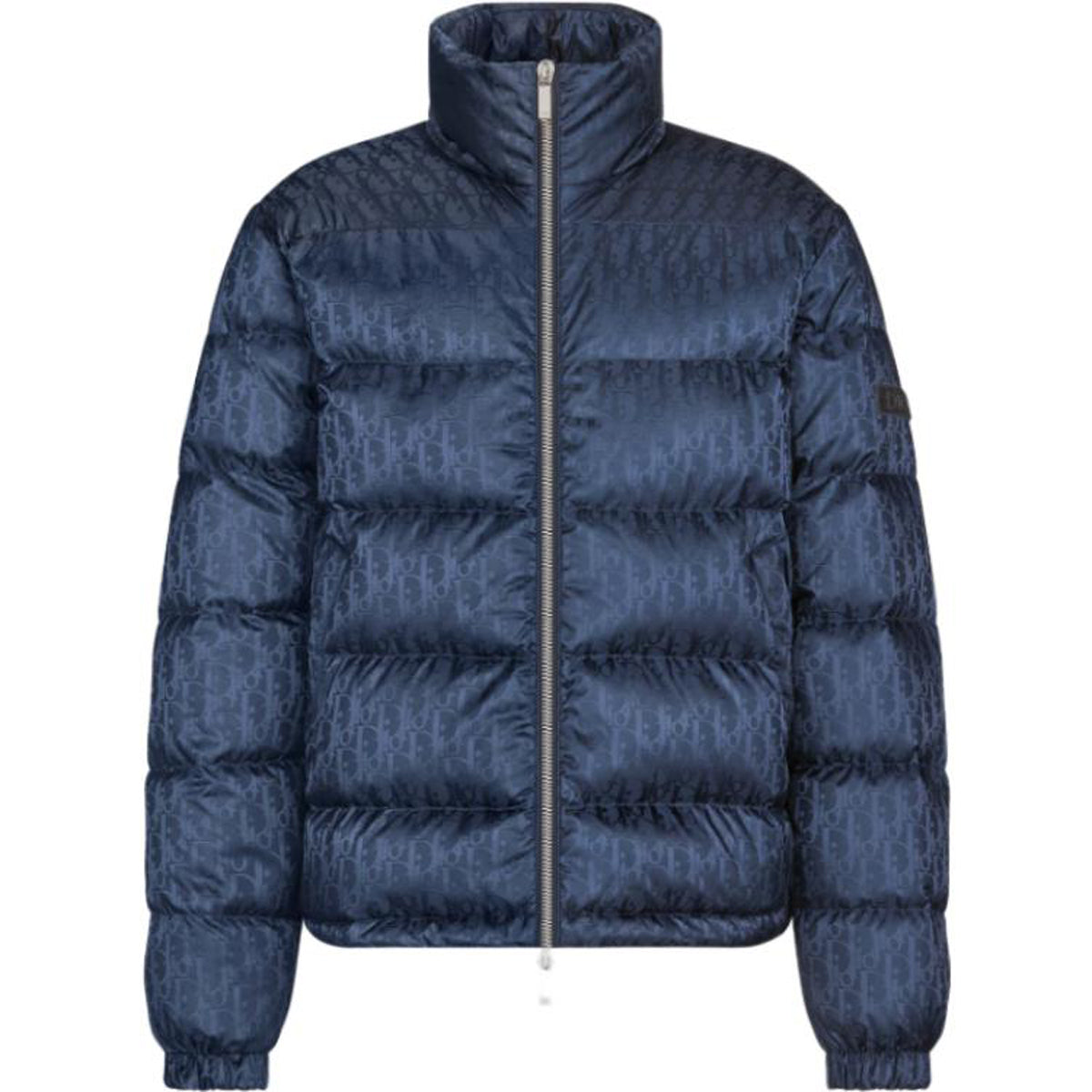 Dior FW21 Oblique Print Stand-Collar Down Jacket Navy Blue front view