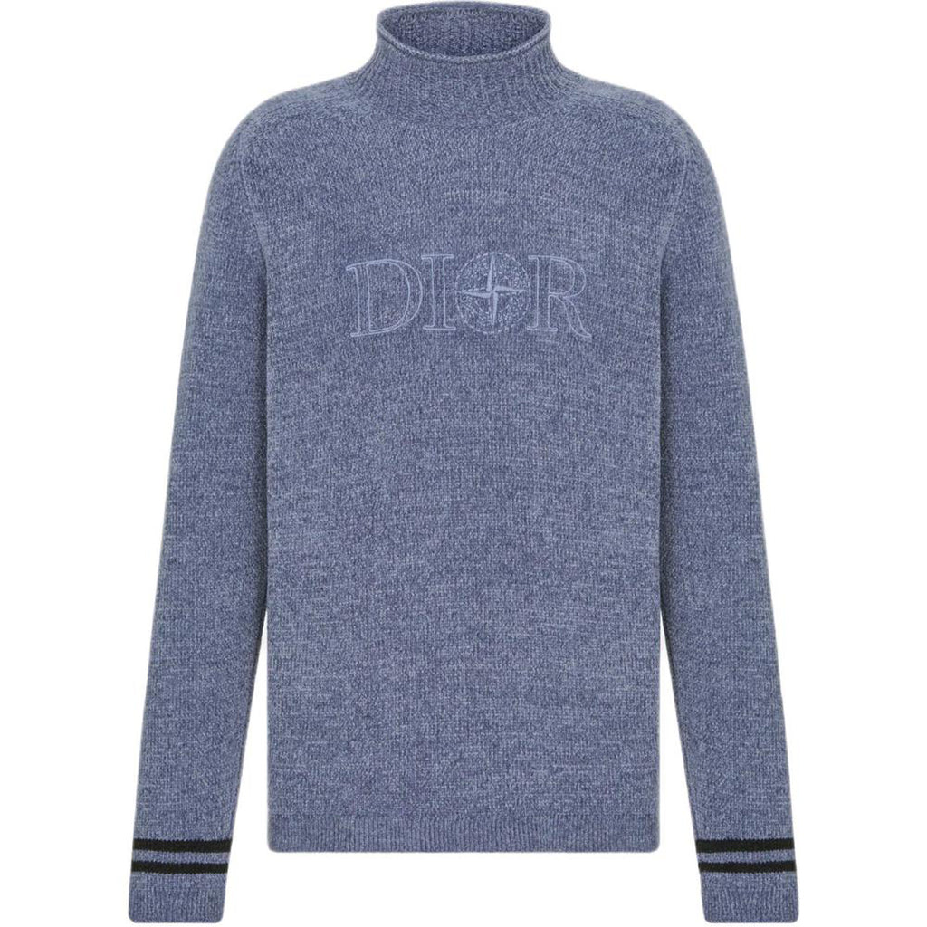 Dior FW24 Stone Island Collaboration Logo Letter Logo Embroidered Knit Sweater Purple front view