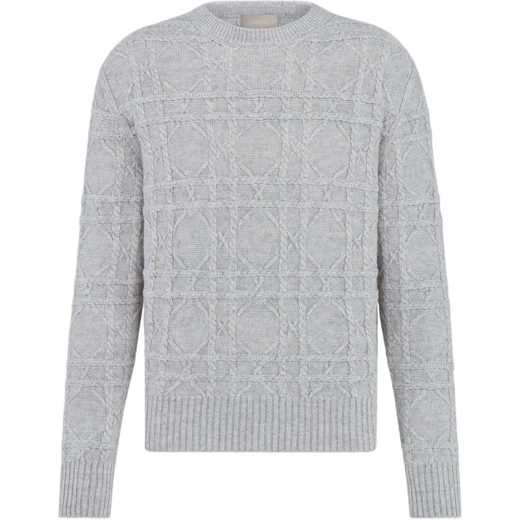 Dior Cannage Cable-Knit Knit Sweater Gray front view