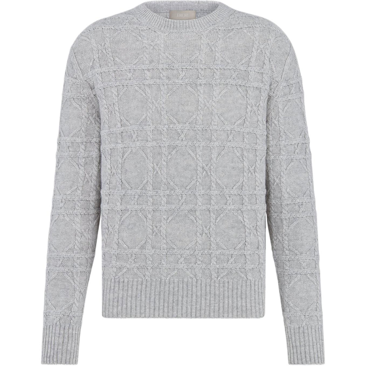 Dior Cannage Cable-Knit Knit Sweater Gray front view