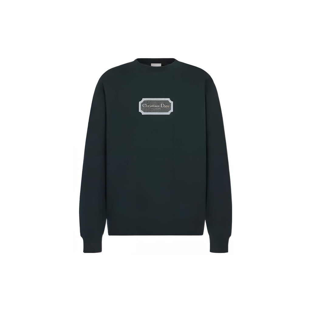 Dior FW22 Logo Crew-Neck Sweatshirt Dark Green front view