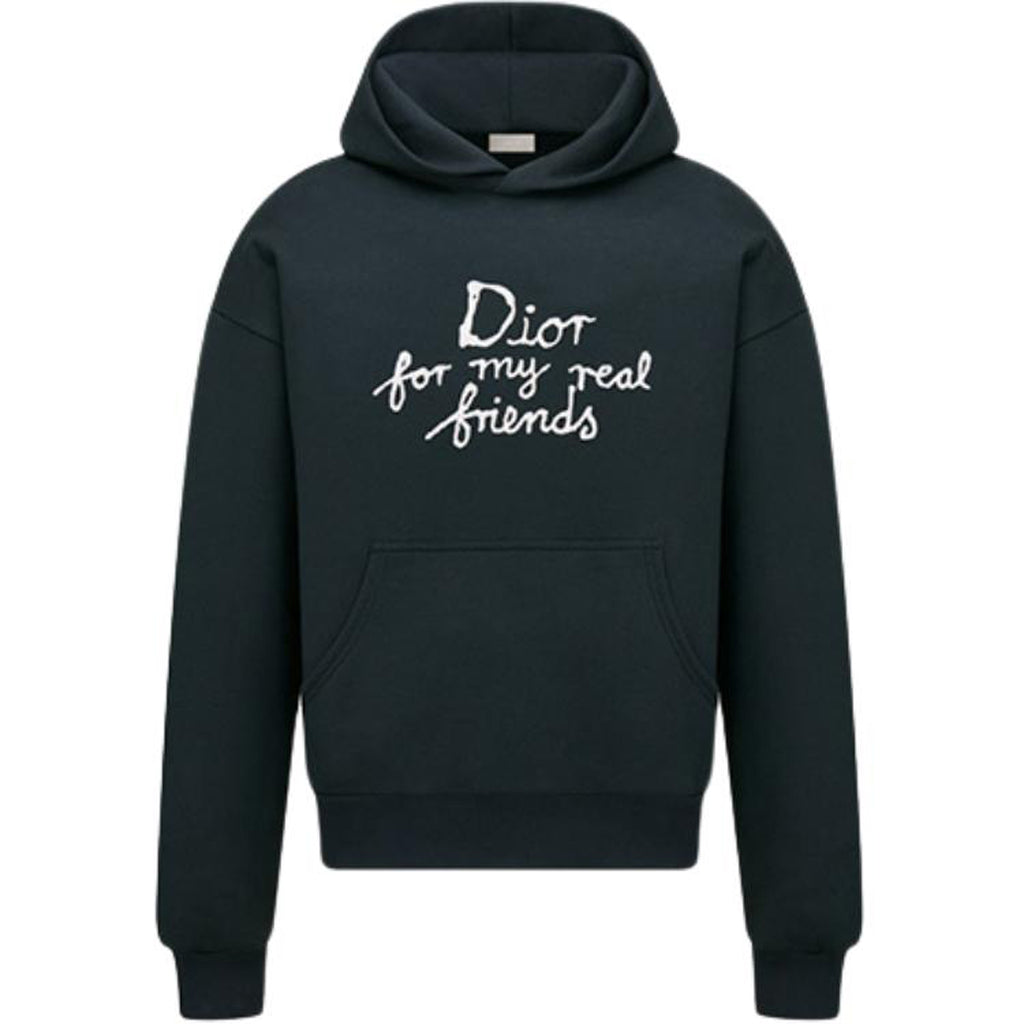 Dior SS25 Hylton Nel Collaboration Logo Letter Logo Hooded Relaxed-Fit Hoodie Navy Blue front view