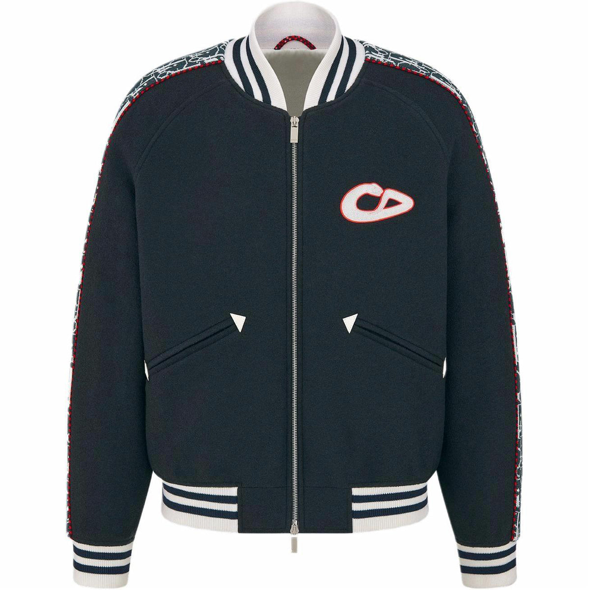 Dior KAWS Collaboration Print Striped Zip Jacket Black front view