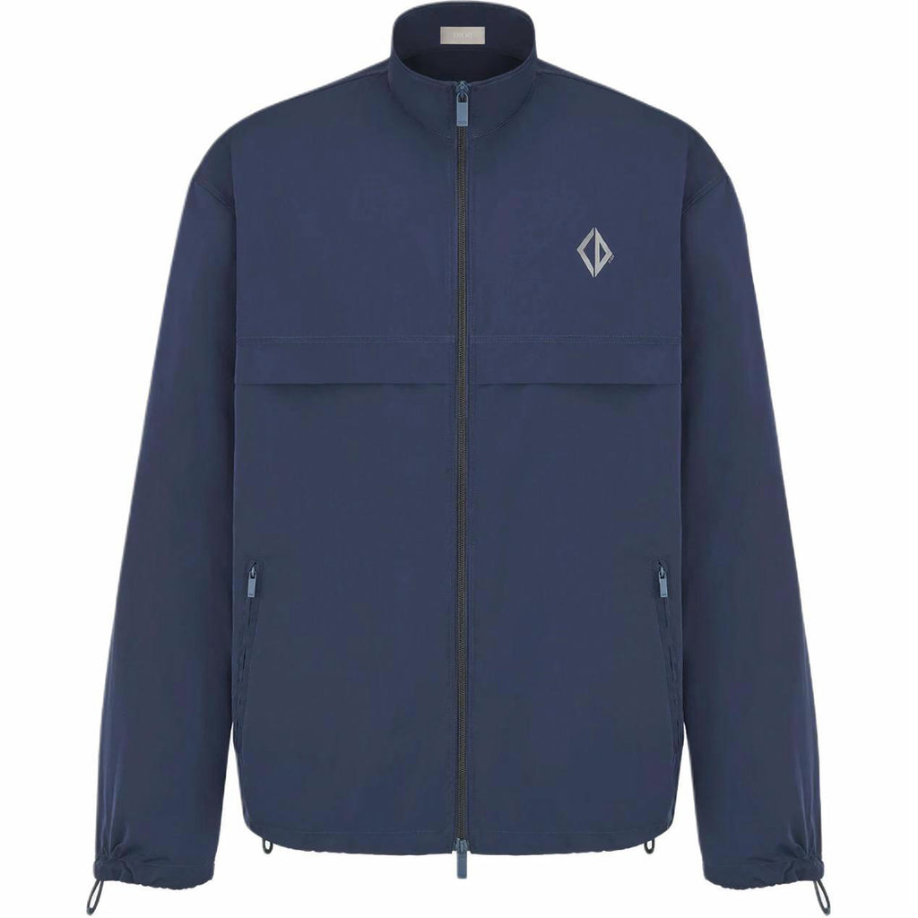 Dior FW25 CD Diamond Embroidered Zip Long-Sleeve Shirt Blue front view