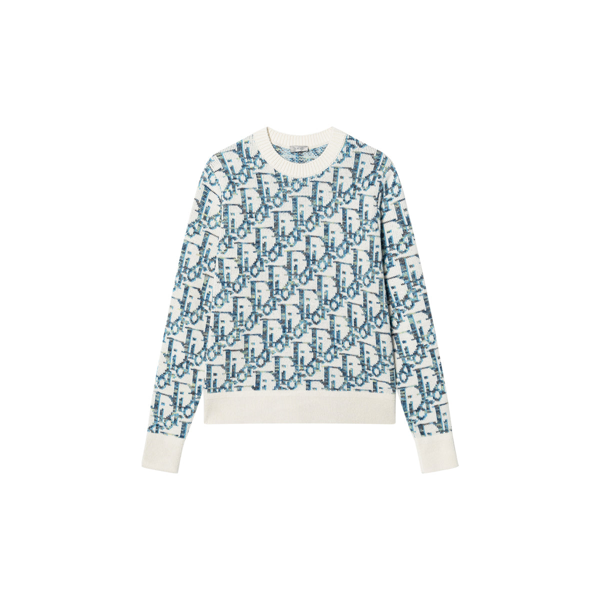 Dior SS25 Oblique Jacquard Print Knit Sweater Blue front view