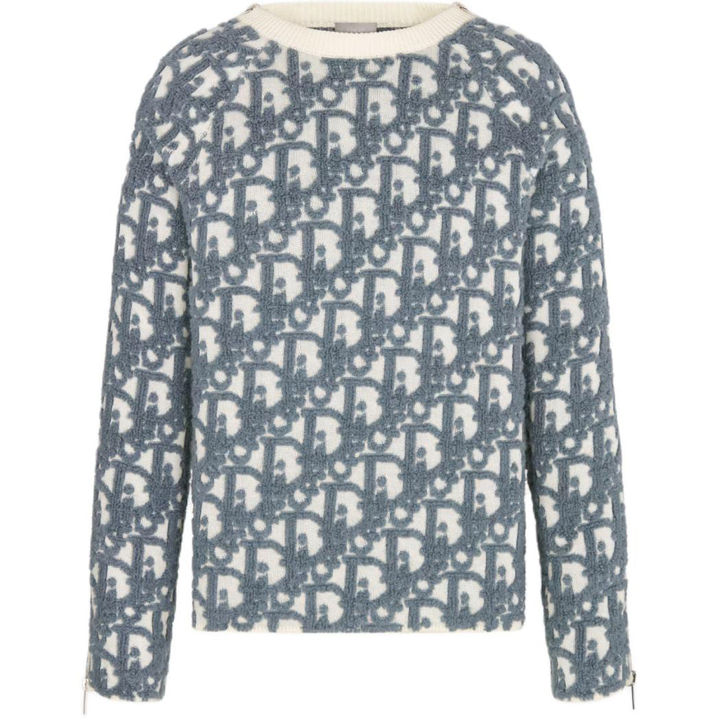 Dior SS24 Logo Letter Logo Print Crew-Neck Knit Sweater White front view