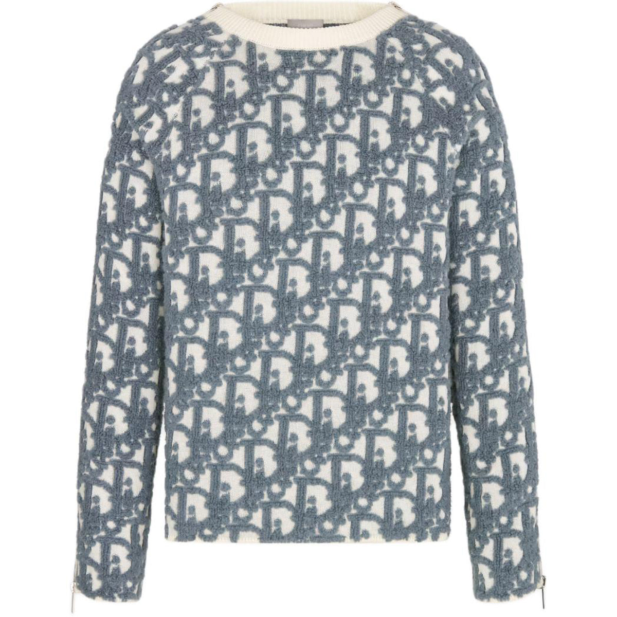 Dior SS24 Logo Letter Logo Print Crew-Neck Knit Sweater White front view