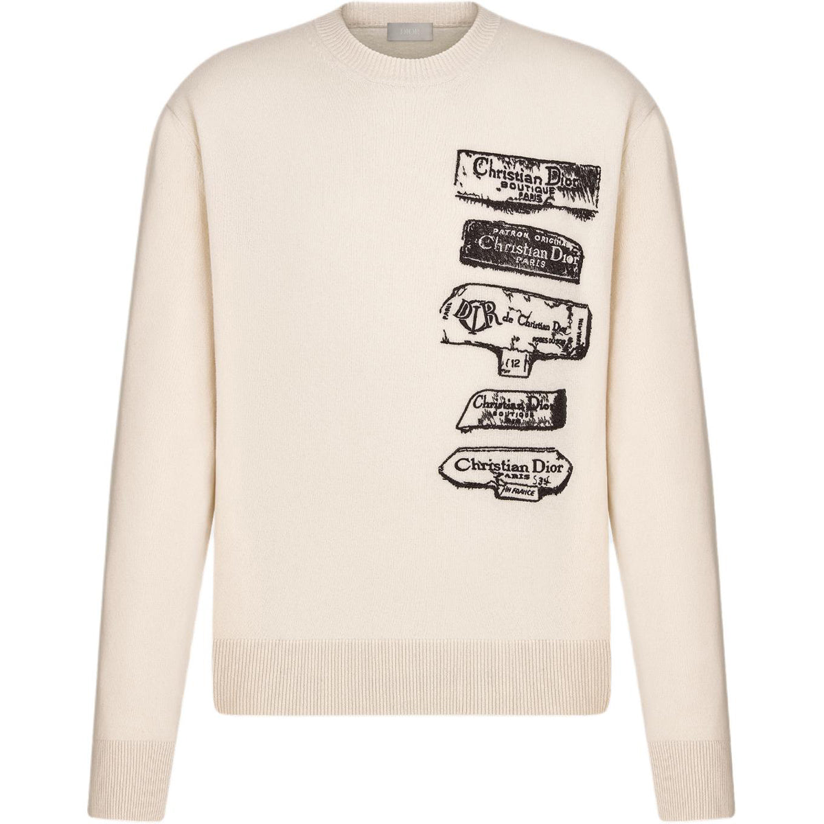 Dior SS25 Print Crew-Neck Knit Sweater White front view