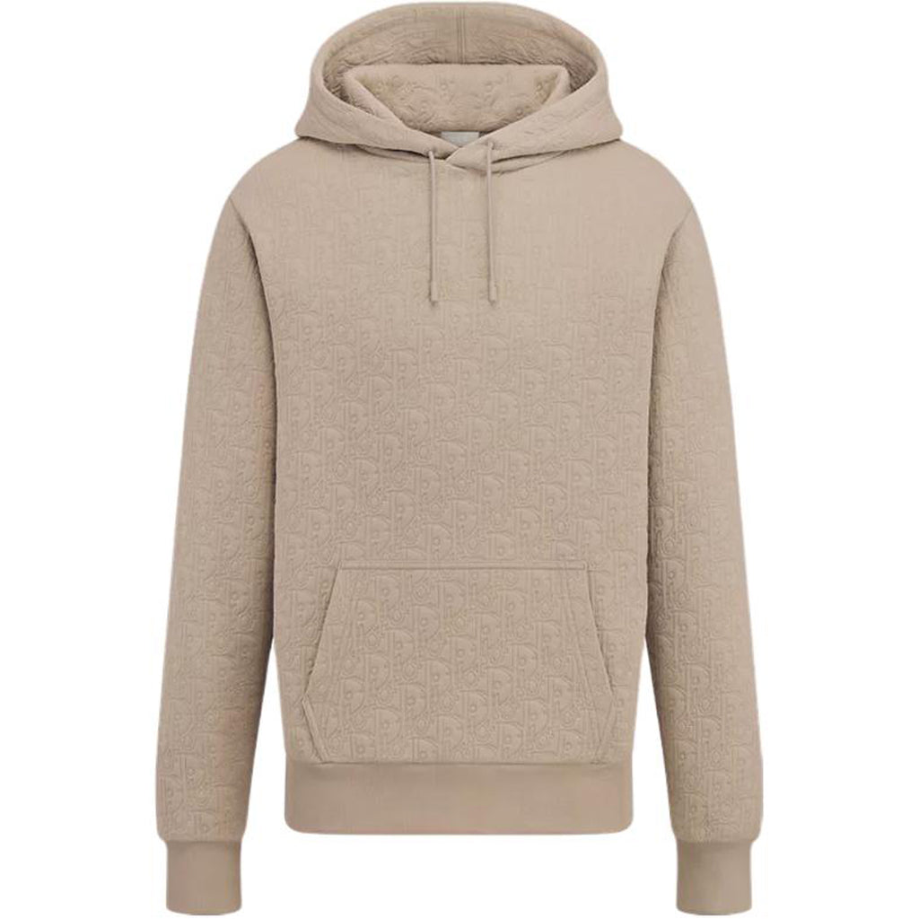Dior Logo Hooded Relaxed-Fit Hoodie Beige front view