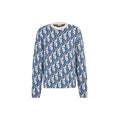 Dior Stussy Collaboration Letter Logo Crew-Neck Knit Sweater Blue front view