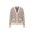 Dior FW23 Oblique Jacquard Print V-Neck Knit Sweater Khaki front view
