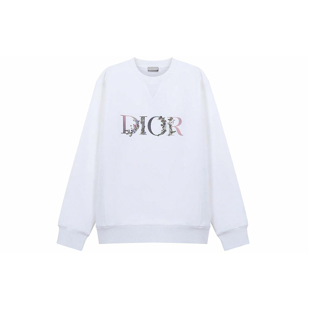 Dior Embroidered Crew-Neck Sweatshirt White front view