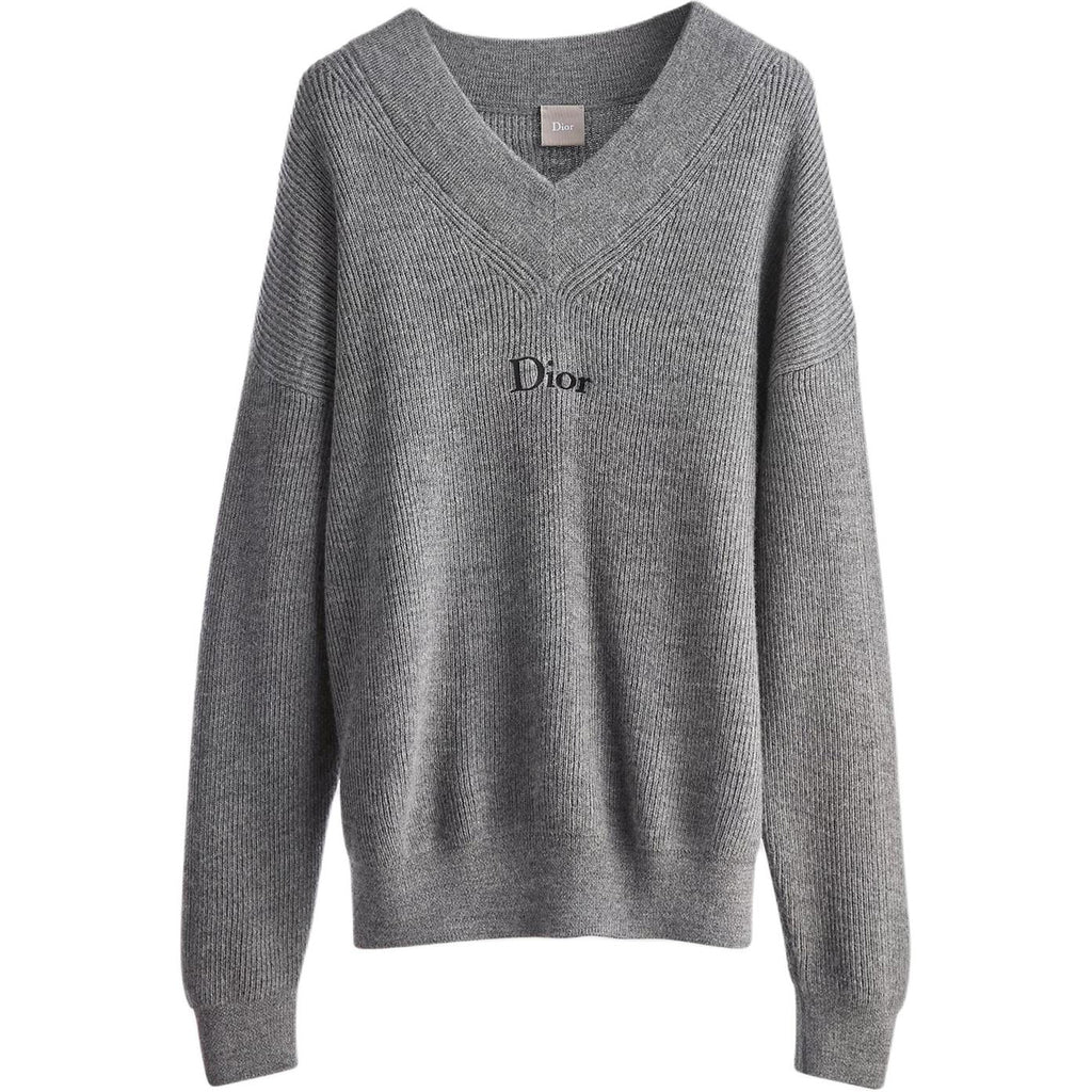 Dior Logo Embroidered Ribbed V-Neck Sweater