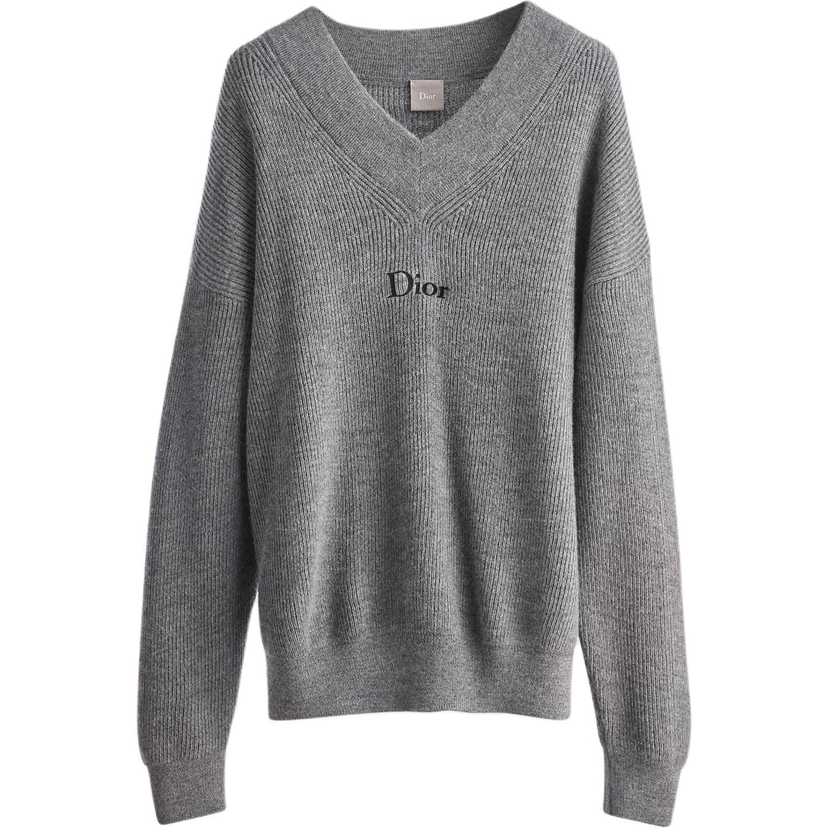 Dior Logo Embroidered Ribbed V-Neck Sweater