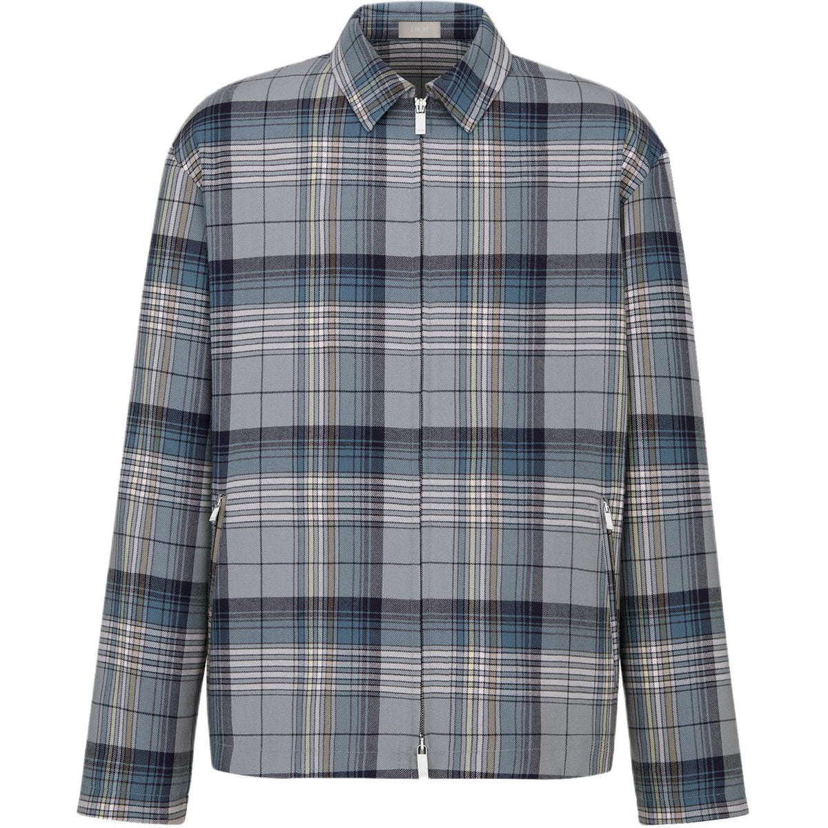 Dior SS25 Checked Zip Long-Sleeve Shirt Gray front view