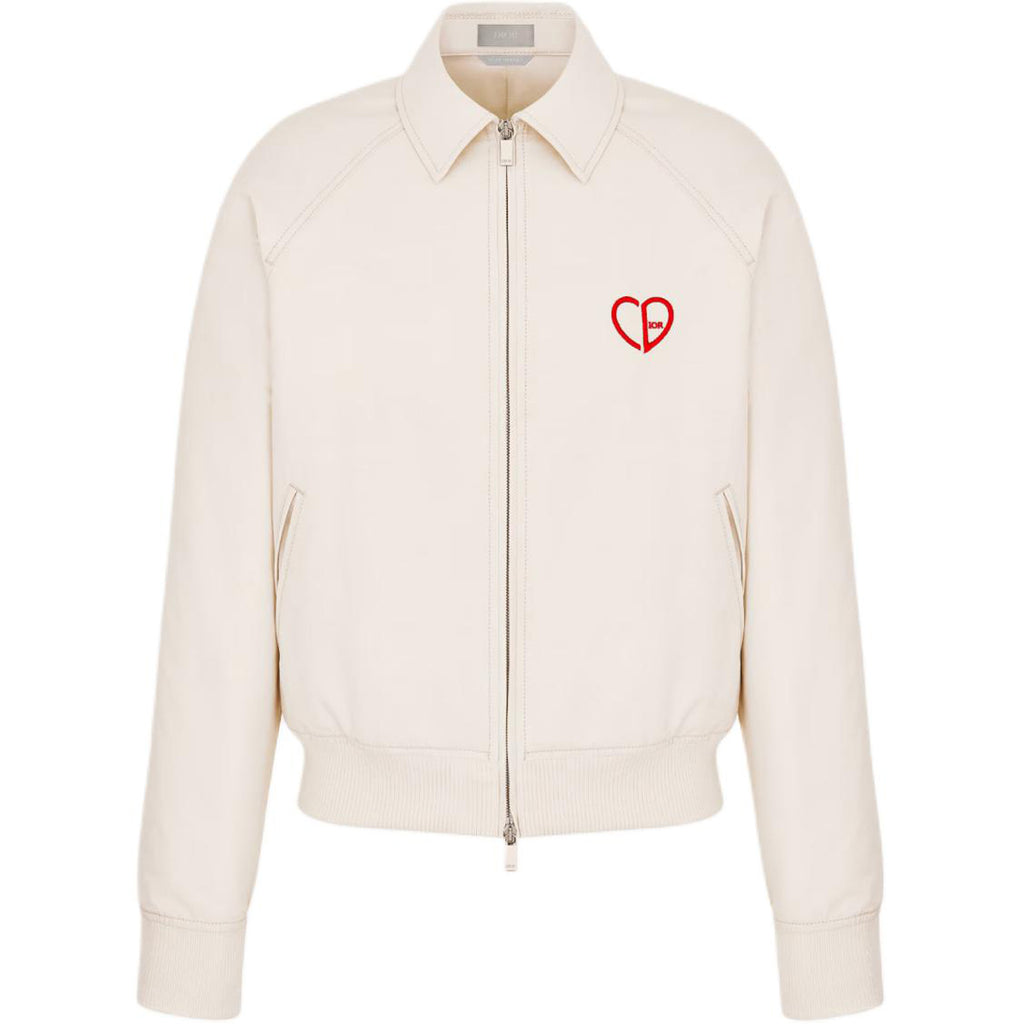 Dior SS24 Logo Letter Logo Embroidered Zip Jacket White front view