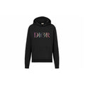 Dior Logo Embroidered Print Hooded Hoodie Black front view