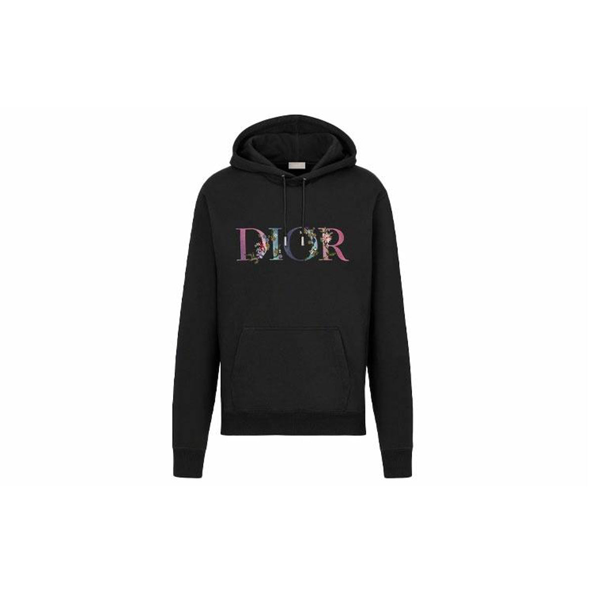 Dior Logo Embroidered Print Hooded Hoodie Black front view