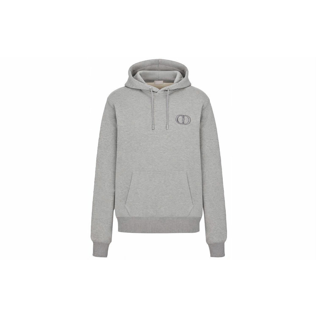 Dior Embroidered Hooded Hoodie Gray front view