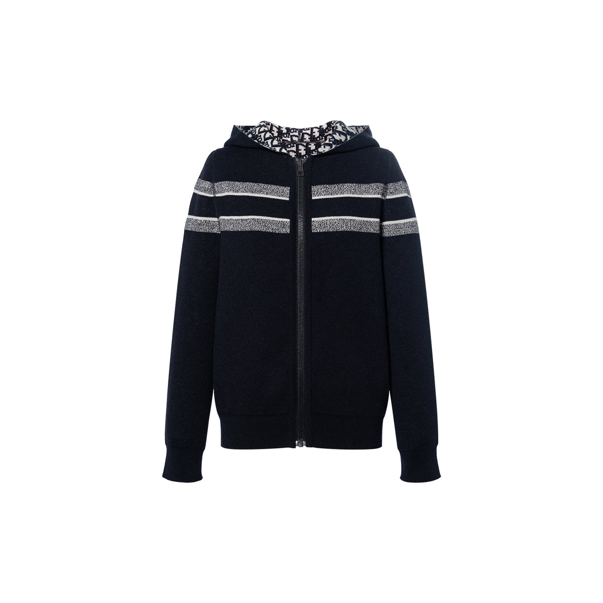 Dior Oblique Print Reversible Hooded Hoodie Navy Blue front view