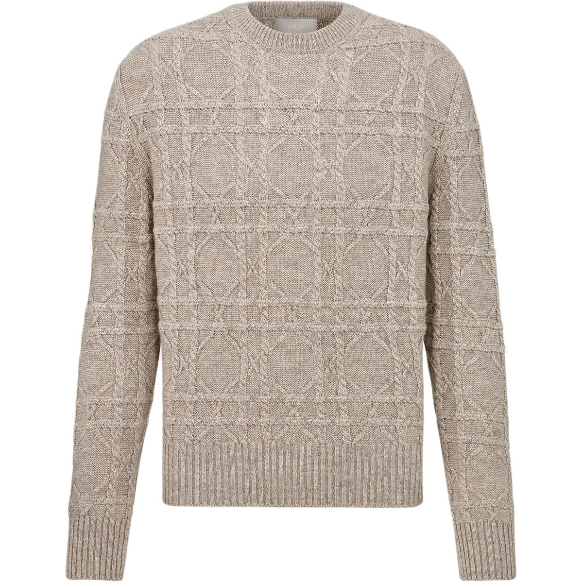 Dior SS25 Cannage Cable-Knit Knit Sweater Khaki front view