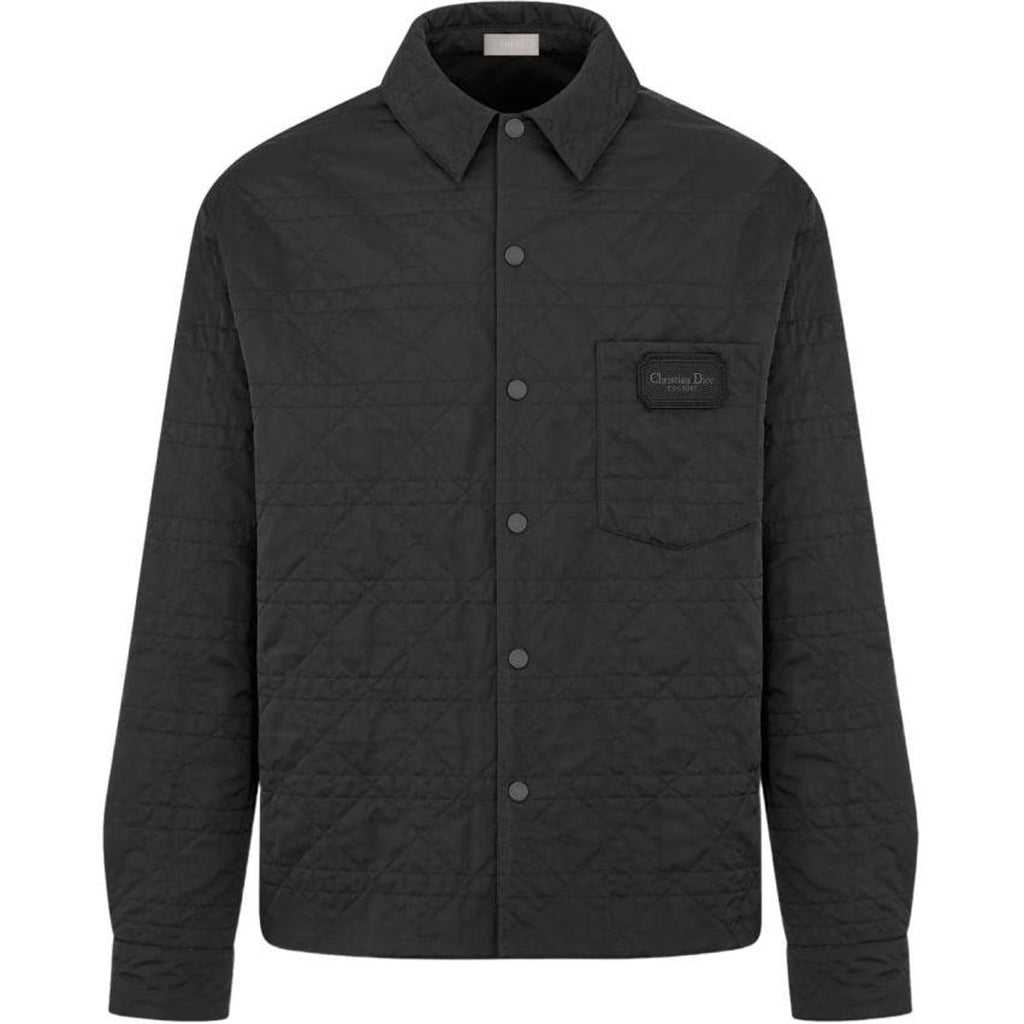 Dior SS25 Cannage Button-Front Long-Sleeve Shirt Black front view