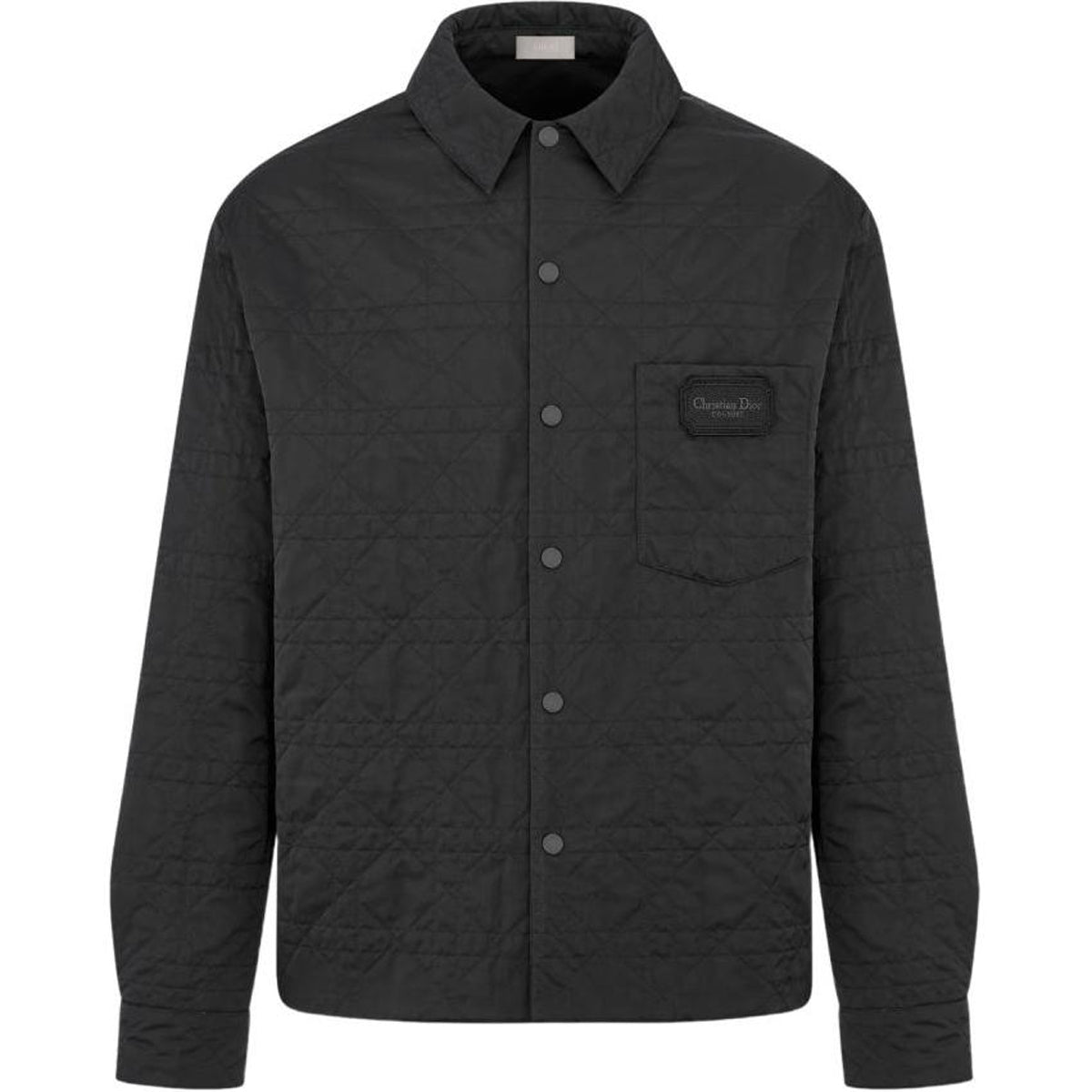 Dior SS25 Cannage Button-Front Long-Sleeve Shirt Black front view