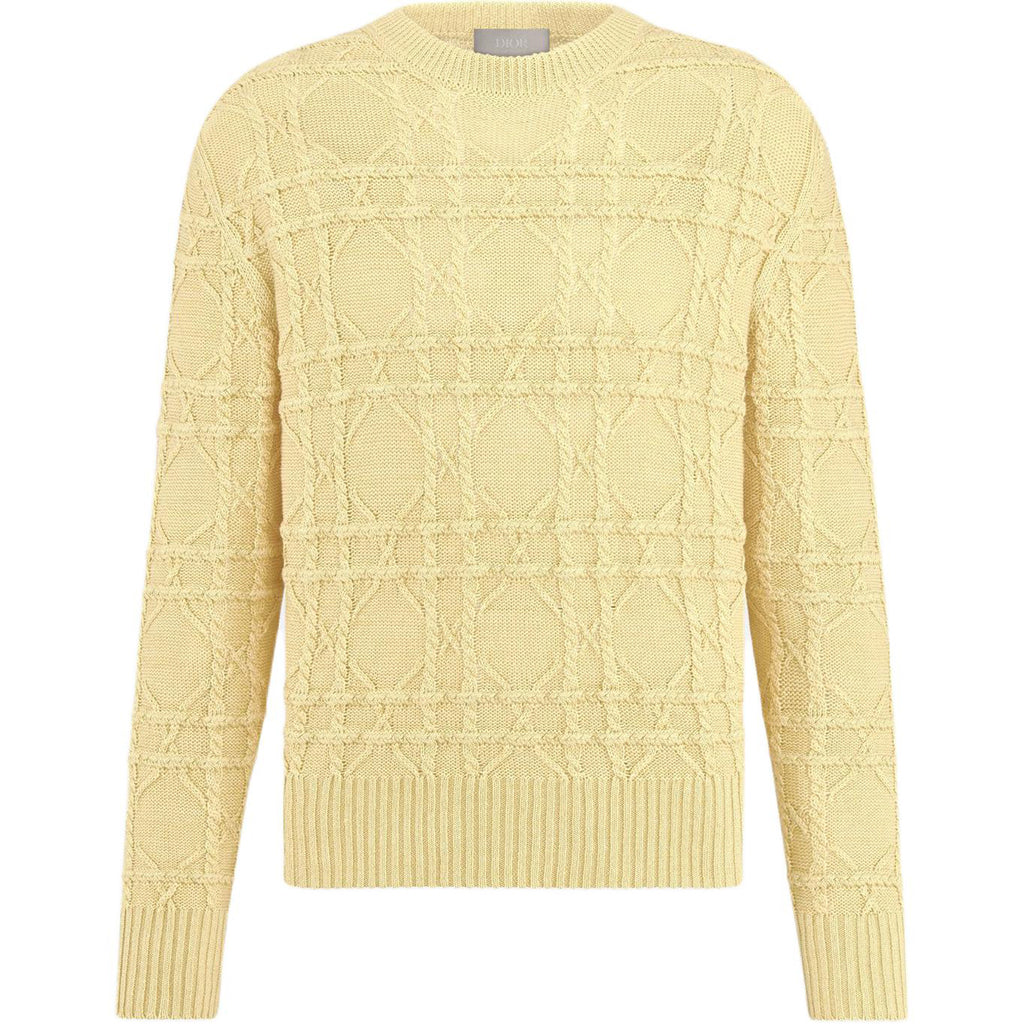Dior Cannage Cable-Knit Knit Sweater Yellow front view