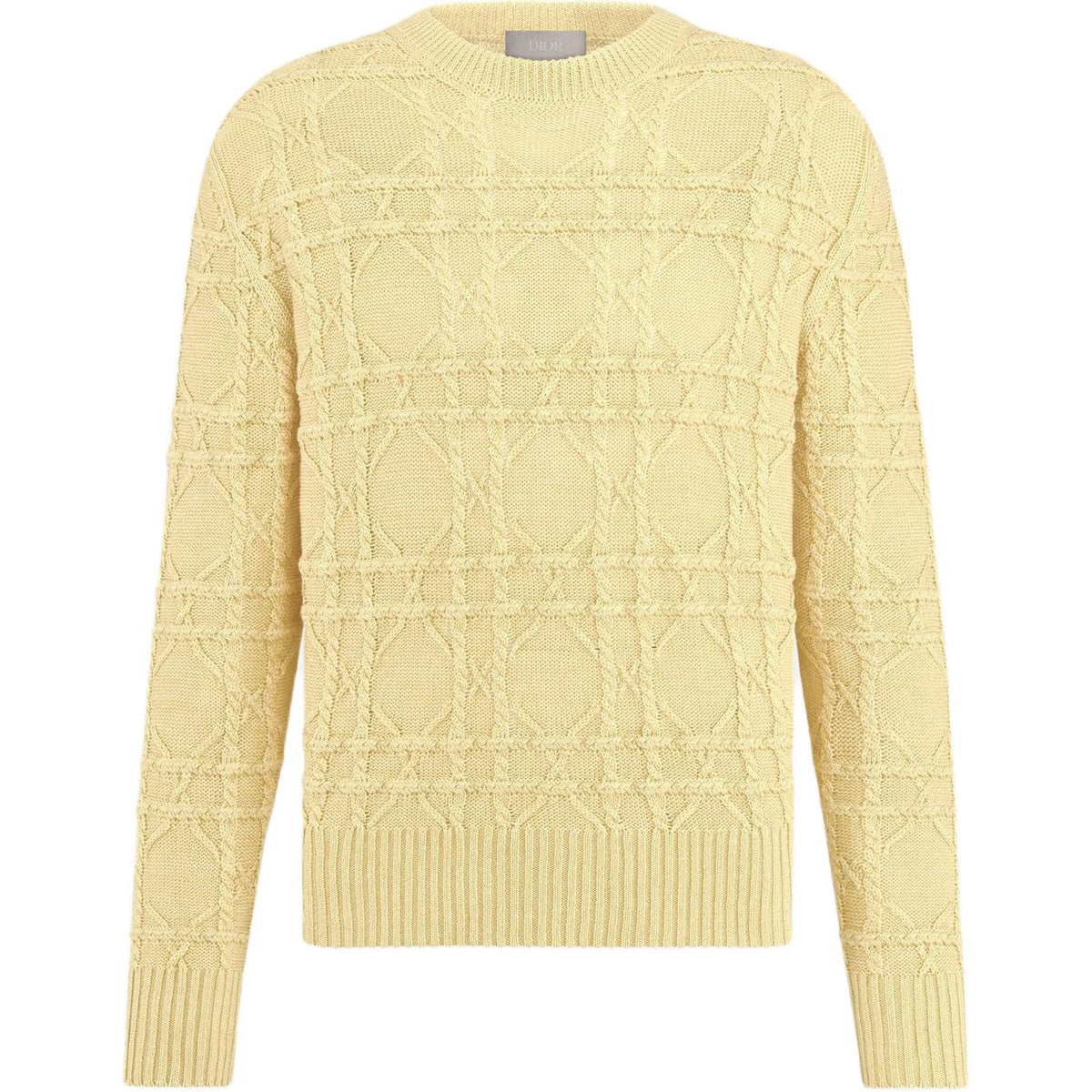 Dior Cannage Cable-Knit Knit Sweater Yellow front view
