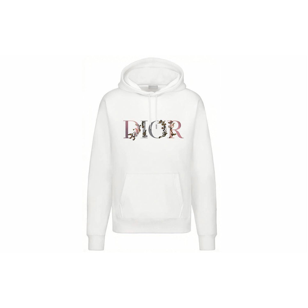 Dior Letter Logo Embroidered Hooded Relaxed-Fit Hoodie White front view