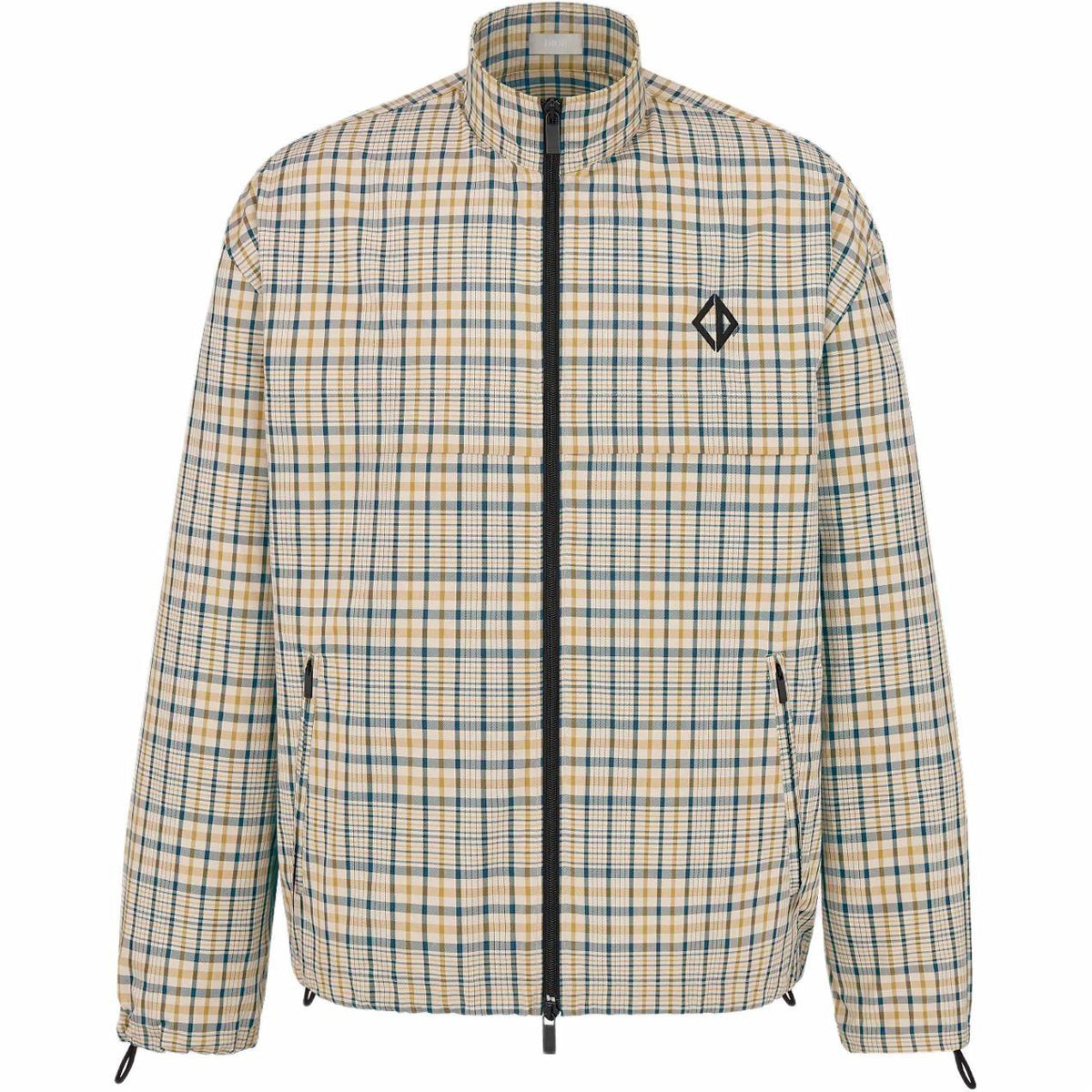 Dior FW25 CD Diamond Embroidered Checked Zip Long-Sleeve Shirt Beige front view