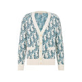 Dior SS25 Oblique Jacquard Print V-Neck Knit Sweater Blue front view