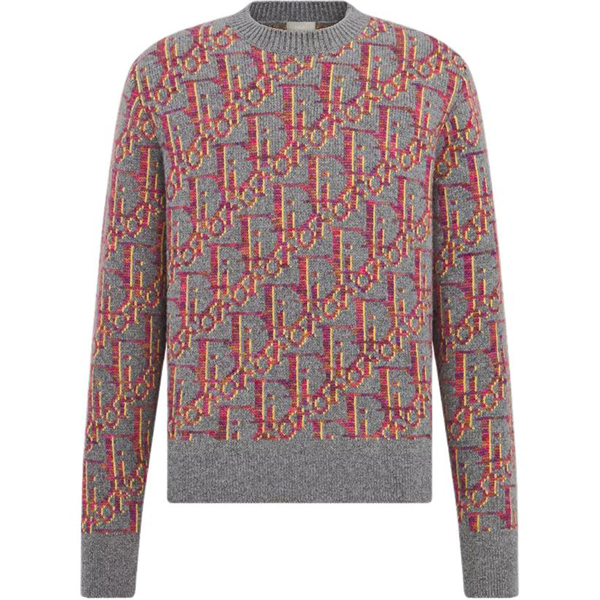 Dior SS25 Letter Logo Embroidered Crew-Neck Knit Sweater Gray front view