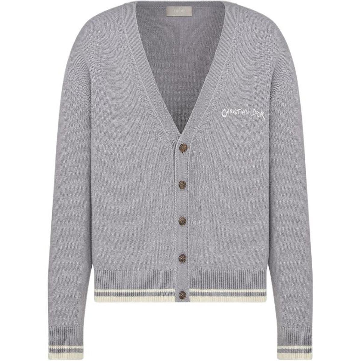 DIOR Men's Striped V-Neck Relaxed-Fit Button-Up Knit Cardigan