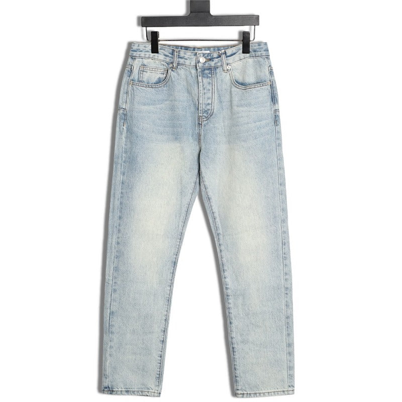 Dior Logo Embroidered Straight-Leg Denim Jeans — Light Blue, Raw Denim product-only reverse view
