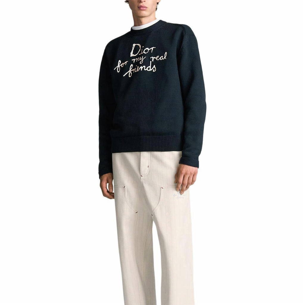 Dior SS25 Hylton Nel Collaboration Logo Letter Logo Embroidered Knit Sweater Blue back view