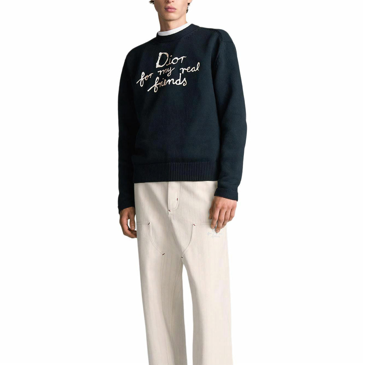 Dior SS25 Hylton Nel Collaboration Logo Letter Logo Embroidered Knit Sweater Blue back view