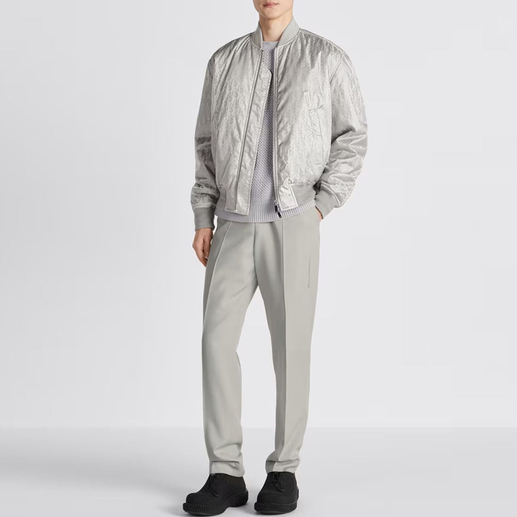 Dior FW23 Crew-Neck Zip Jacket Silver Gray back view