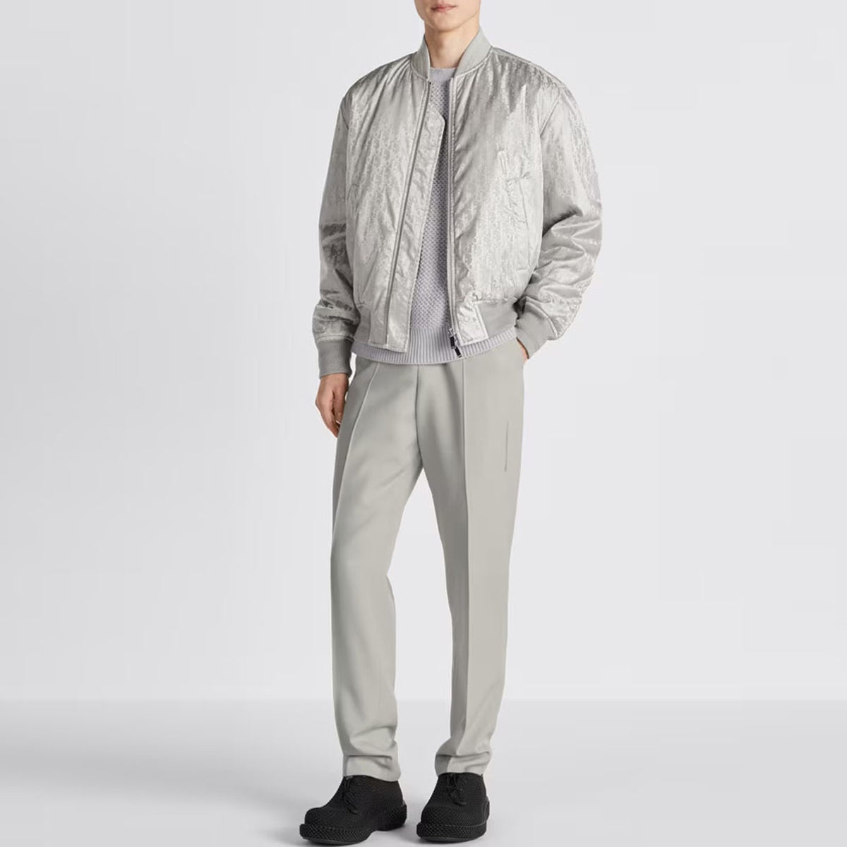 Dior FW23 Crew-Neck Zip Jacket Silver Gray back view