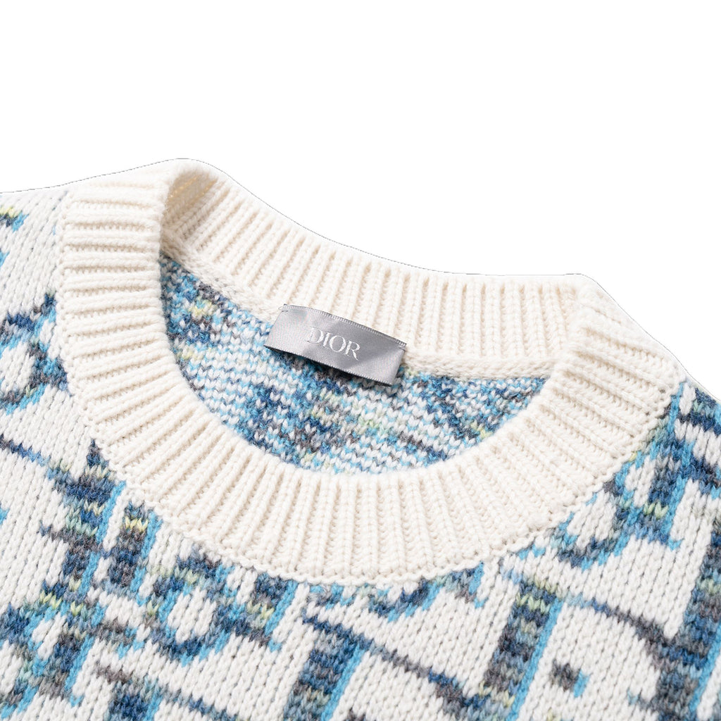Dior SS25 Oblique Jacquard Print Knit Sweater Blue back view