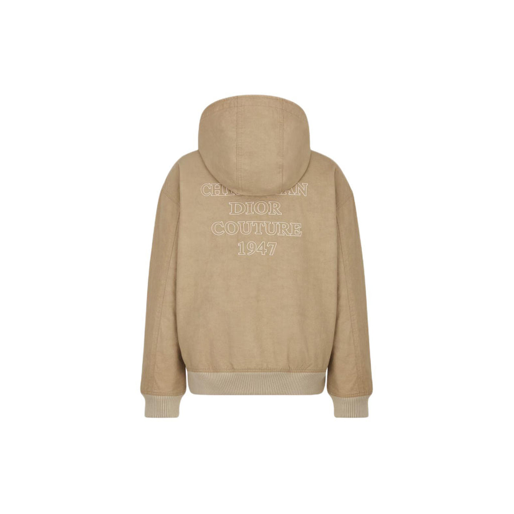 Dior SS24 Logo Embroidered Hooded Zip Jacket Beige back view