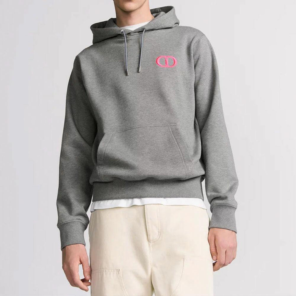 Dior SS25 Logo Embroidered Hooded Hoodie Gray back view